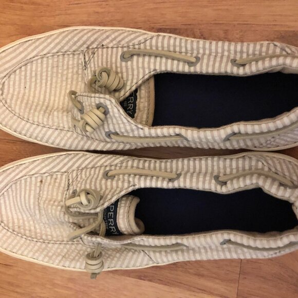 Sperry Crest Vibe Seersucker Boat Shoes Gray/White Women's Size 8.5 - Picture 3 of 6